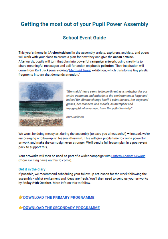 The Pupil Power Assembly - Plastic Free Schools - Surfers Against Sewage